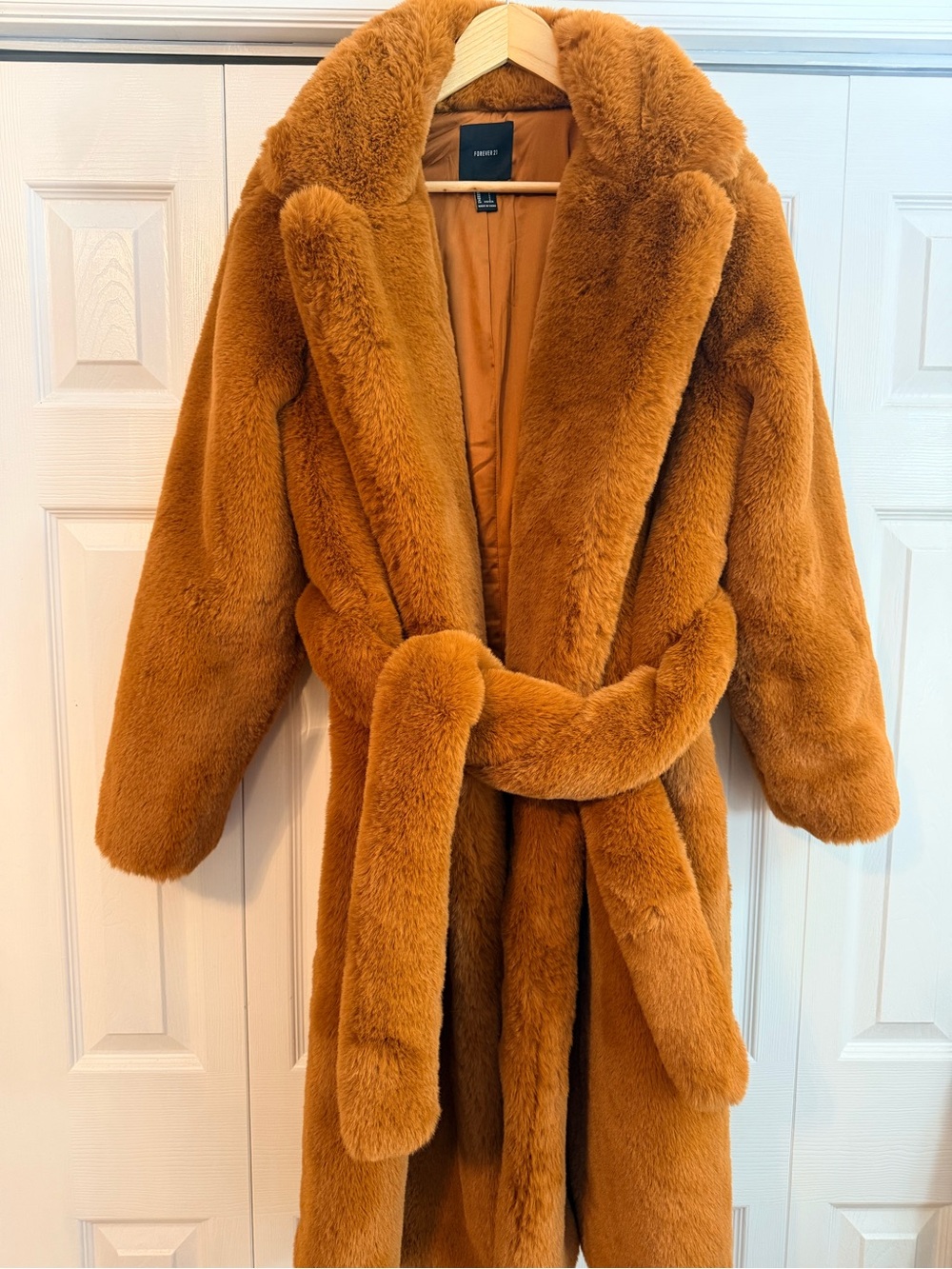 Forever 21 Plush Faux-Fur Belted Coat in Burnt Orange